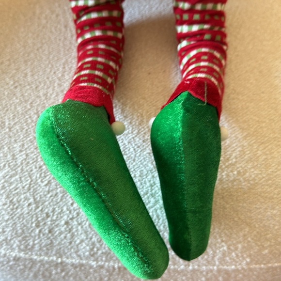 Christmas elf shelf sitter very tall posable jingle bells, pom-poms, red, green - Picture 8 of 9